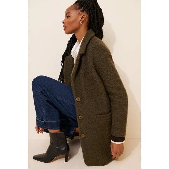 Anthropologie Jackets & Blazers - Maeve Anthropologie Boucle Oversized Olive Green Wool Blend Coat Medium